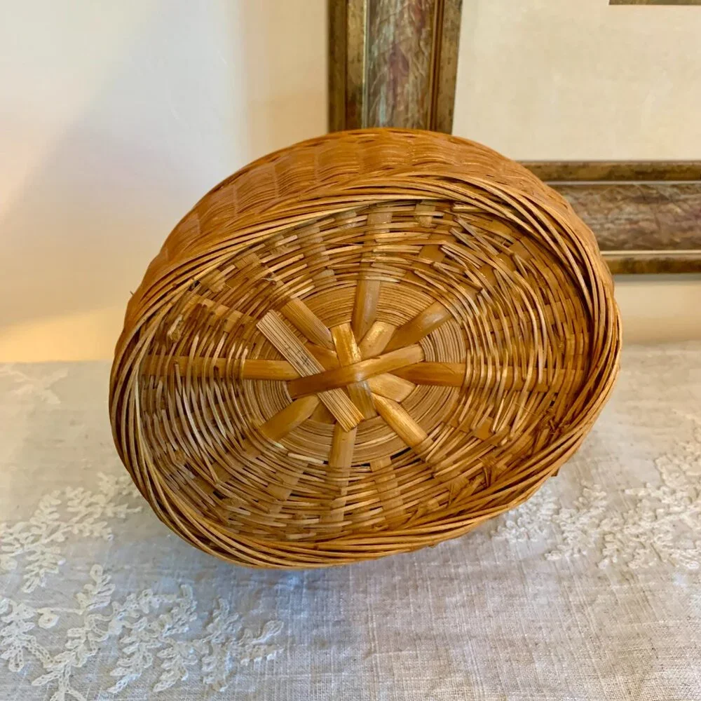 Vintage Wicker and Bamboo Bunny Rabbit Lidded Basket Functional/Whimsical Cute!